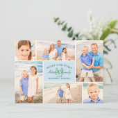 青いエレガントクリスマスモノグラム写真コラージュ シーズンカード (スタンド正面)