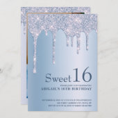 青いエレガントグリッターがsweet sixteenを乾燥 招待状 (正面/裏面)