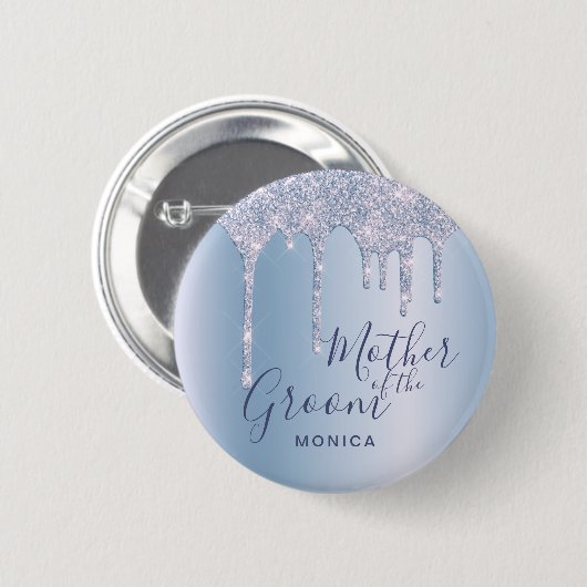 青いエレガントグリッターは新郎の母親をドリップ 缶バッジ (正面&裏面)