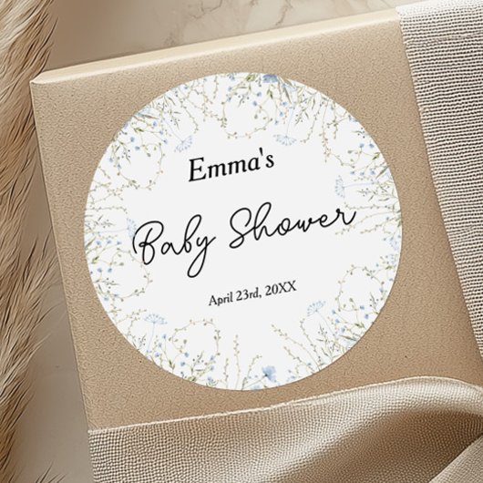 青いエレガントコーンフラワーワイルドフラワーベビーシャワー ラウンドシール