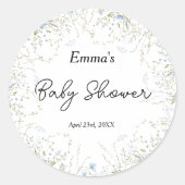 青いエレガントコーンフラワーワイルドフラワーベビーシャワー ラウンドシール (正面)