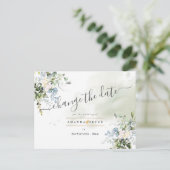 青いエレガントゴムの葉が日付を変更 ポストカード (スタンド正面)