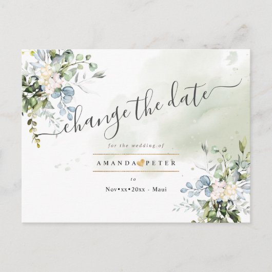 青いエレガントゴムの葉が日付を変更 ポストカード (正面)