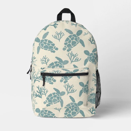 青いエレガントサンゴ海模様 プリントバックパック (正面)