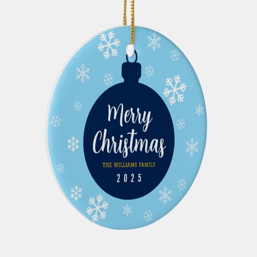 青いエレガントスノーフレークのクリスマスファミリーの写真 セラミックオーナメント (右)