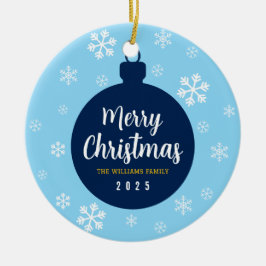 青いエレガントスノーフレークのクリスマスファミリーの写真 セラミックオーナメント