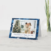 青いエレガントスノーフレークのクリスマス折り畳み写真カード シーズンカード (正面)