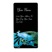 青いエレガントターキーと黒のクジャク ラベル (正面)