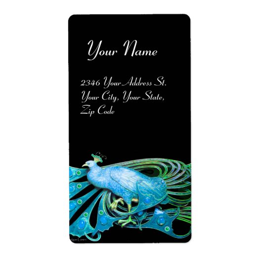 青いエレガントターキーと黒のクジャク ラベル (正面)