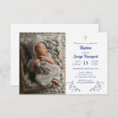 青いエレガントバプテフランスのィス宗教 招待状 (正面/裏面)