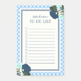 青いエレガントバラフローラGingham To Do List ポストイット