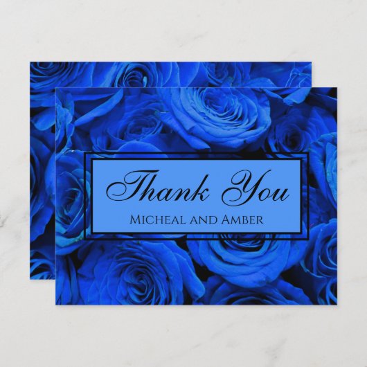 青いエレガントバラ青い花の青いフローラ サンキューカード (正面/裏面)