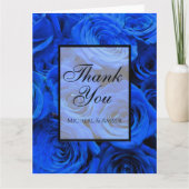 青いエレガントバラ青い花の青いフローラ サンキューカード (正面)
