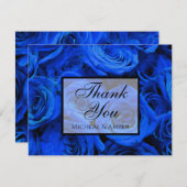 青いエレガントバラ青い花の青いフローラ サンキューカード (正面/裏面)