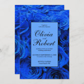 青いエレガントバラ青い花の青いフローラ 招待状 (正面/裏面)