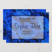 青いエレガントバラ青い花の青いフローラ 招待状 (正面/裏面)