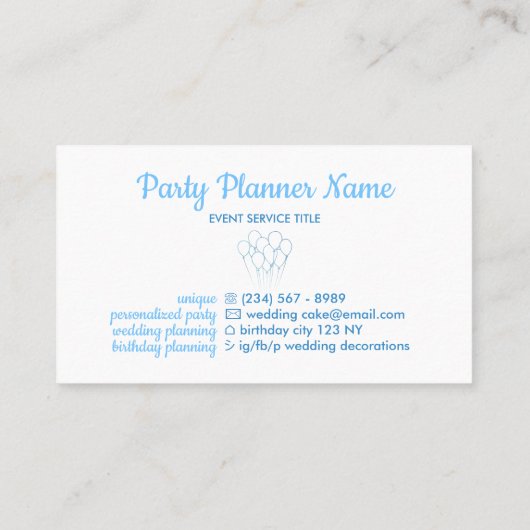 青いエレガントパーティープラン誕生日結婚のバルーン 名刺 (裏面)