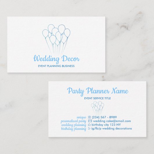 青いエレガントパーティープラン誕生日結婚のバルーン 名刺 (正面/裏面)
