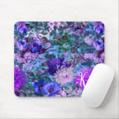 青いエレガントパープル花柄モノグラム マウスパッド (マウス)