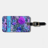 青いエレガントパープル花柄モノグラム ラゲッジタグ (正面横)