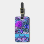 青いエレガントパープル花柄モノグラム ラゲッジタグ (正面縦)