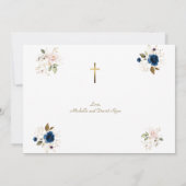 青いエレガントピンクの金ゴールド花双子フォトバプテスマ サンキューカード (裏面)