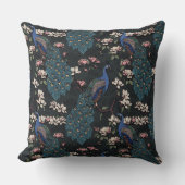 青いエレガントピーコックス、マグノリアの花、枝 クッション (正面)