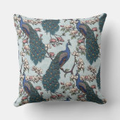 青いエレガントピーコックス、マグノリアの花、枝 クッション (裏面)