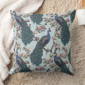 青いエレガントピーコックス、マグノリアの花、枝 クッション (ブランケット)