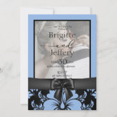 青いエレガントフローラは日付を保存結婚する 招待状 (正面)