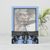 青いエレガントフローラは日付を保存結婚する 招待状 (スタンド正面)