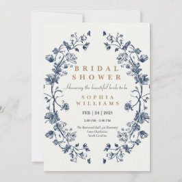 青いエレガントフローラウェディングシャワー招待カード 招待状