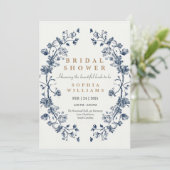 青いエレガントフローラウェディングシャワー招待カード 招待状 (スタンド正面)