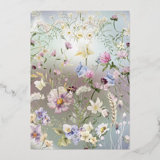 青いエレガントフローラフォイル日付カードを保存 箔招待状 (裏面)