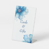 青いエレガントフローラブライダルシャワーカードとギフト 台座サイン (正面)