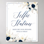 青いエレガントフローラブライダルシャワー写真のサイン ポスター (正面)