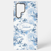 青いエレガントフローラ名/モノグラム SAMSUNG GALAXYケース (裏面)
