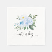 青いエレガントフローラ男の子のシャワーのナプキン スタンダードカクテルナプキン (正面)