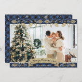 青いエレガントプライド植物写真メリークリスマス シーズンカード (正面/裏面)