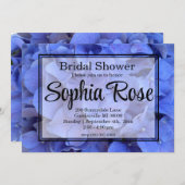 青いエレガントペリウィンクルフローラブライダルシャワー 招待状 (正面/裏面)
