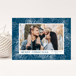 青いエレガントポインセチアと松の円錐写真 シーズンカード
