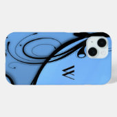 青いエレガントモノグラムまたはイニシャルでスクロール Case-Mate iPhoneケース (裏面 (横))