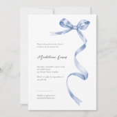青いエレガントリボンで赤ちゃんシャワーを招待 招待状 (正面)