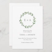 青いエレガントリース日付の保存 – バックパターン 招待状 (正面/裏面)