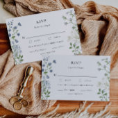 青いエレガントワイルドフラワーの水彩RSVPカード 出欠カード