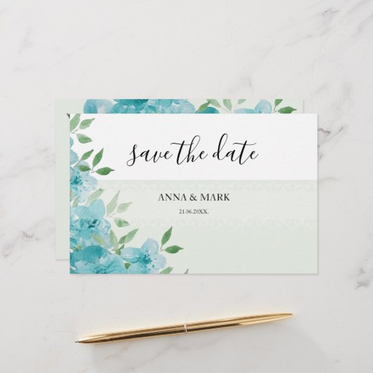 青いエレガントワイルドフラワーウォータカラーアート 便箋 (正面/裏面インサイチュ)