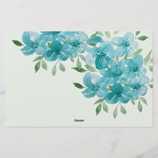 青いエレガントワイルドフラワーウォータカラーアート 便箋 (裏面)