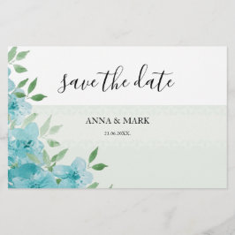 青いエレガントワイルドフラワーウォータカラーアート 便箋