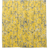 青いエレガントワイルドフラワーオンマスタードイエロー シャワーカーテン (正面)