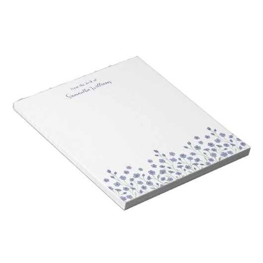 青いエレガントワイルドフラワーパーソナライズされたメモ帳 ノートパッド (アングル)